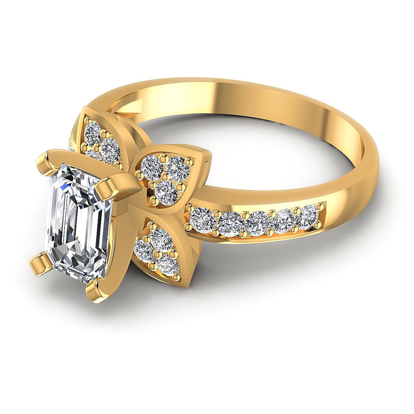 0.75CT Emerald And Round  Cut Diamonds Engagement Rings