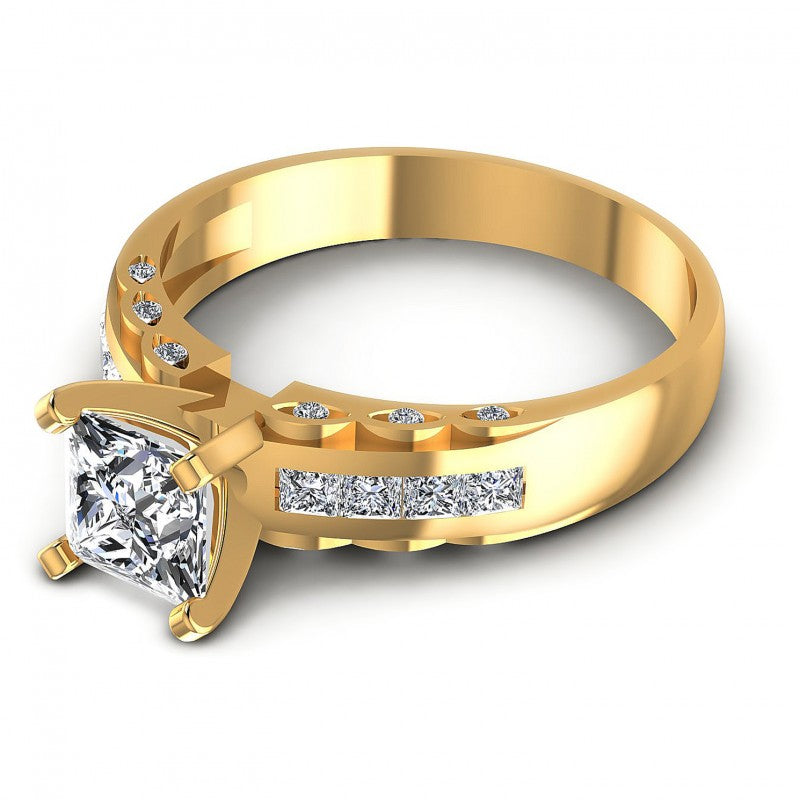 Princess and Round Diamonds 0.70CT Engagement Ring in 14KT Rose Gold