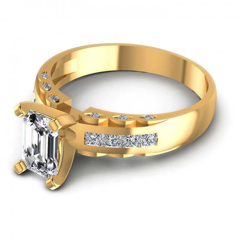 Princess and Round and Emerald Diamonds 0.70CT Engagement Ring in 14KT Rose Gold