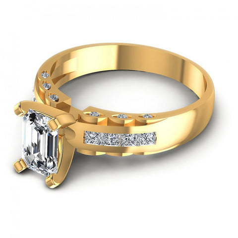 Princess and Round and Emerald Diamonds 0.70CT Engagement Ring in 14KT Rose Gold