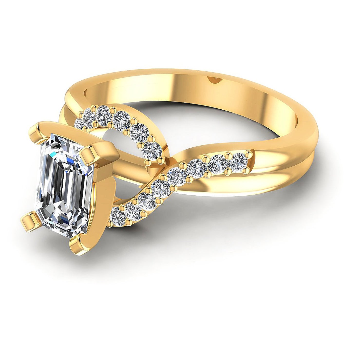 0.60CT Emerald And Round  Cut Diamonds Engagement Rings