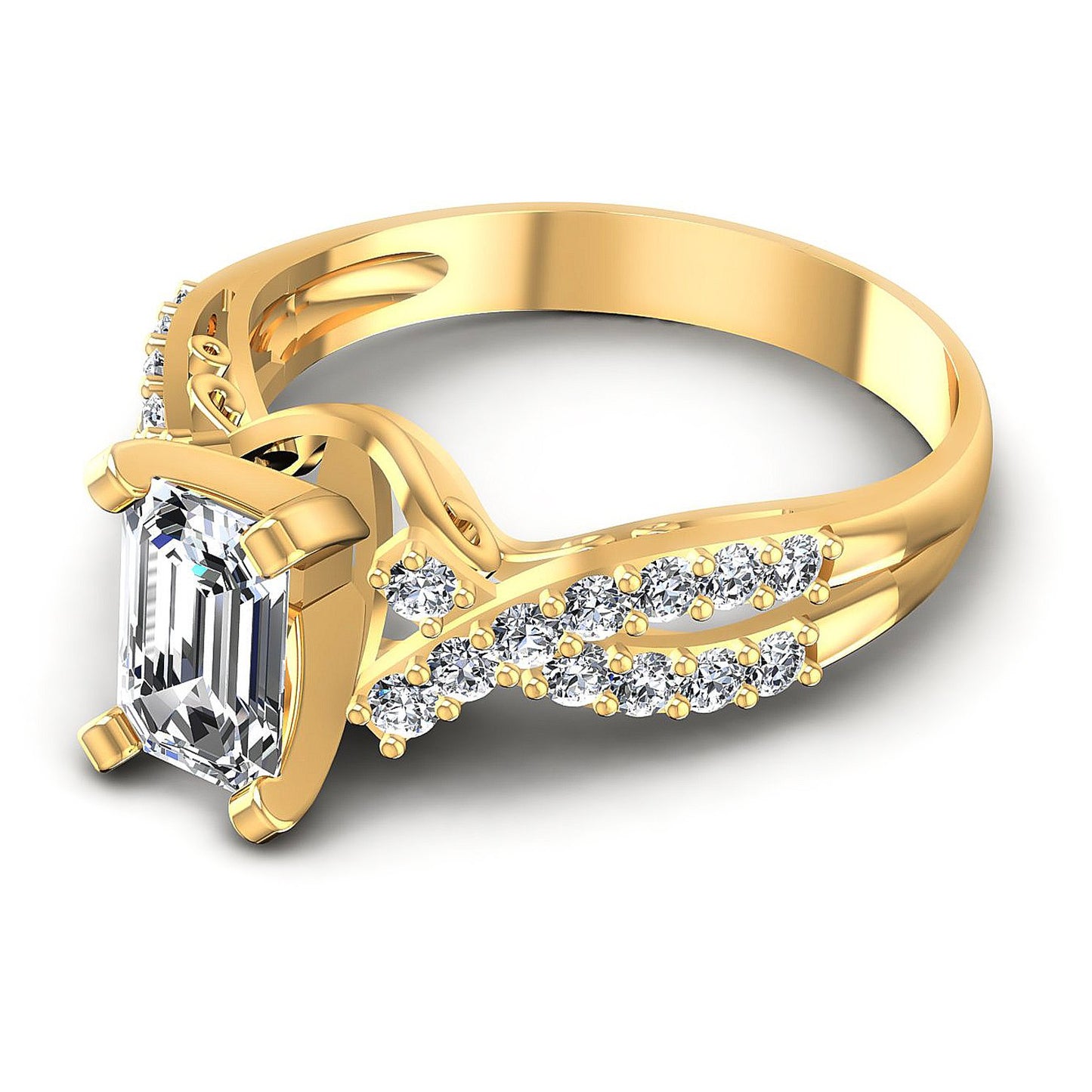 0.80CT Emerald And Round  Cut Diamonds Engagement Rings