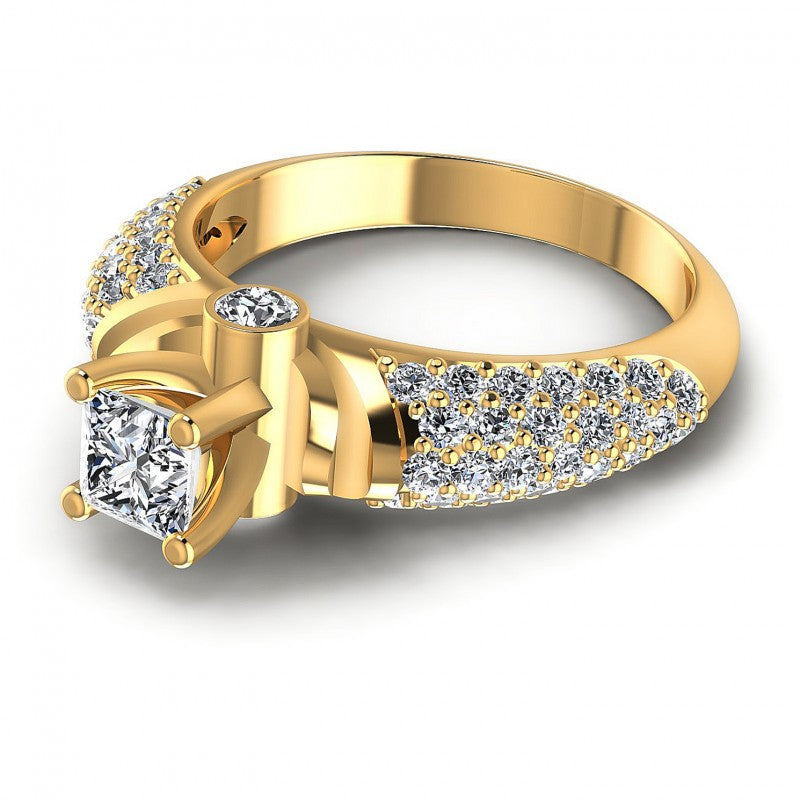 Princess and Round Diamonds 1.25CT Engagement Ring in 14KT Rose Gold