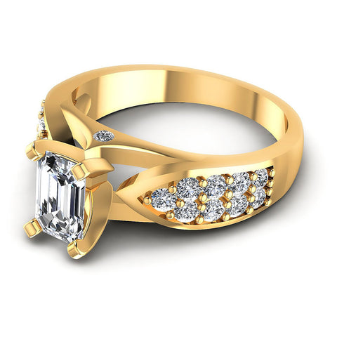 0.95CT Emerald And Round  Cut Diamonds Engagement Rings