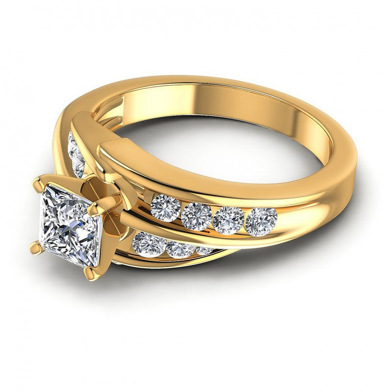 Princess and Round Diamonds 0.95CT Engagement Ring in 14KT Rose Gold