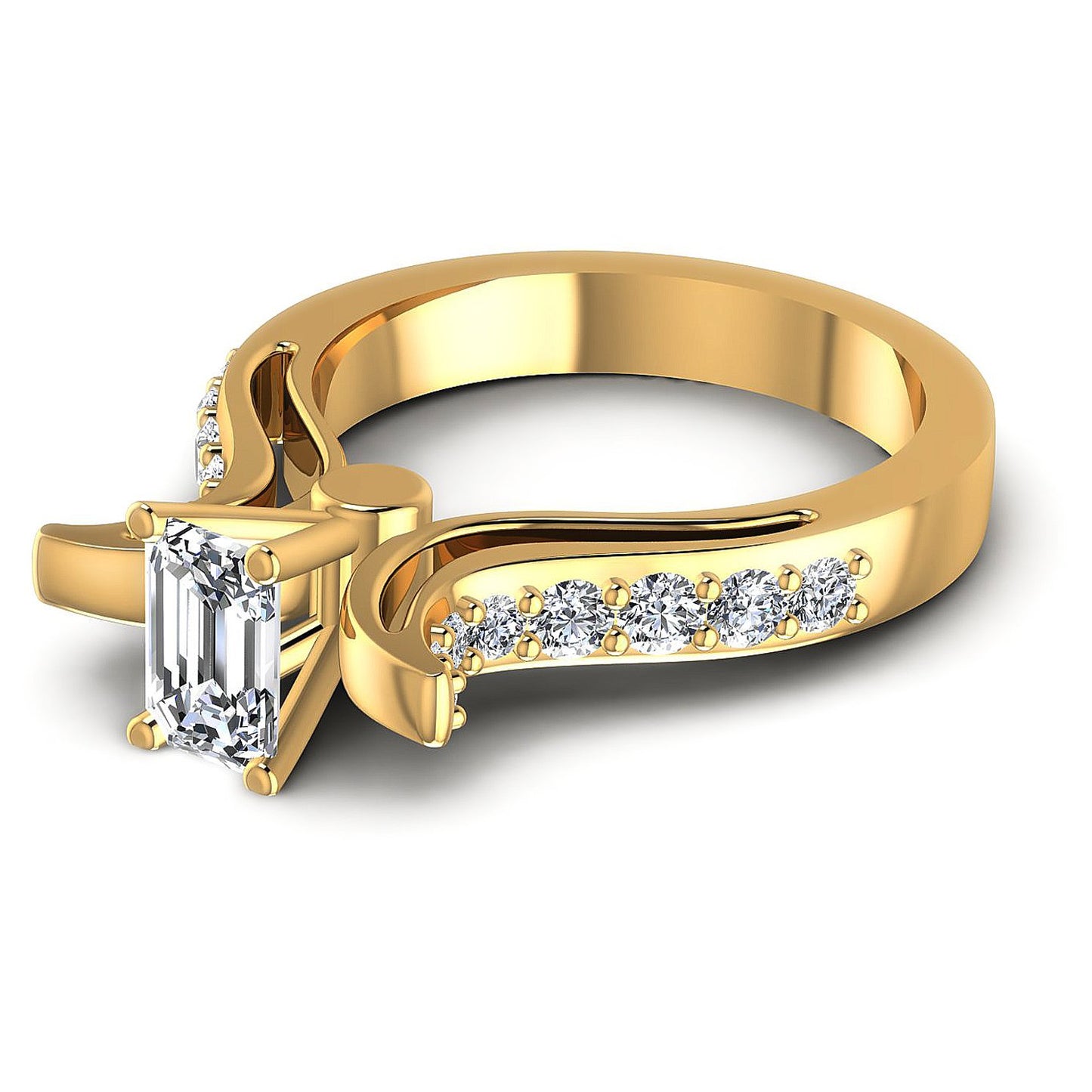 0.80CT Emerald And Round  Cut Diamonds Engagement Rings