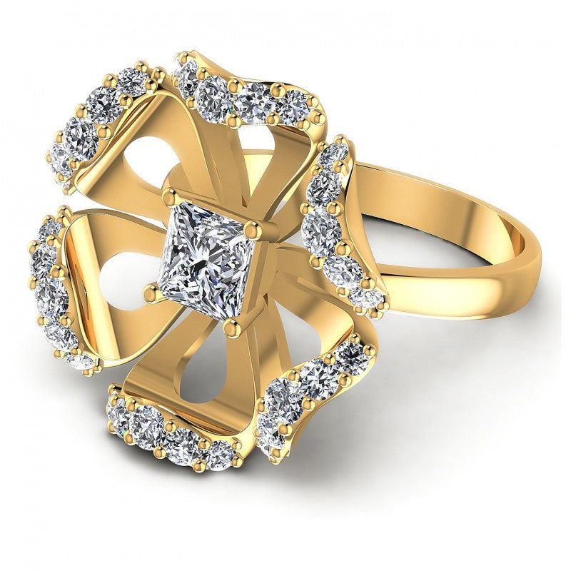 Princess and Round Diamonds 1.15CT Engagement Ring in 14KT Rose Gold