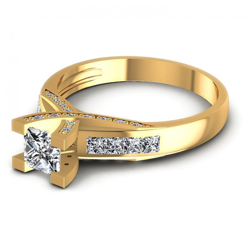 Princess and Round Diamonds 1.00CT Engagement Ring in 14KT Rose Gold