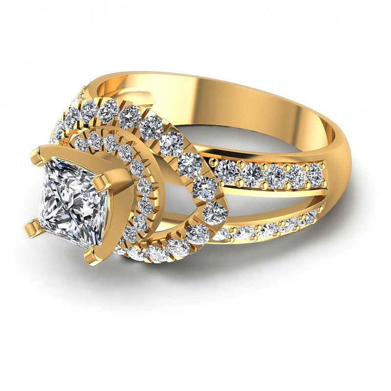 Princess and Round Diamonds 1.25CT Engagement Ring in 14KT Rose Gold