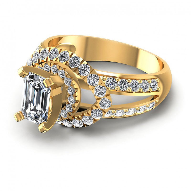 Round and Emerald Diamonds 1.25CT Engagement Ring in 14KT Rose Gold