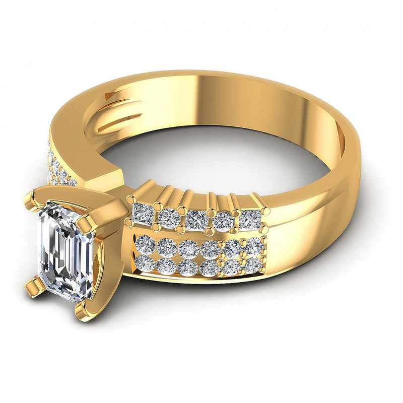 Princess and Round and Emerald Diamonds 0.80CT Engagement Ring in 14KT Rose Gold