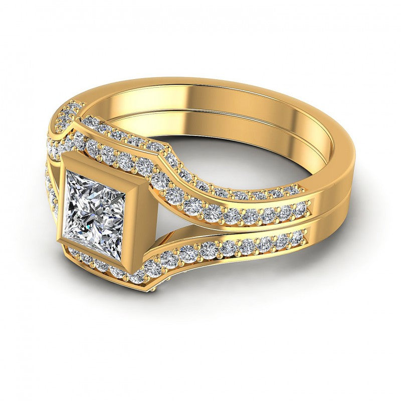 Princess and Triangle and Round Diamonds 1.15CT Engagement Ring in 14KT Rose Gold