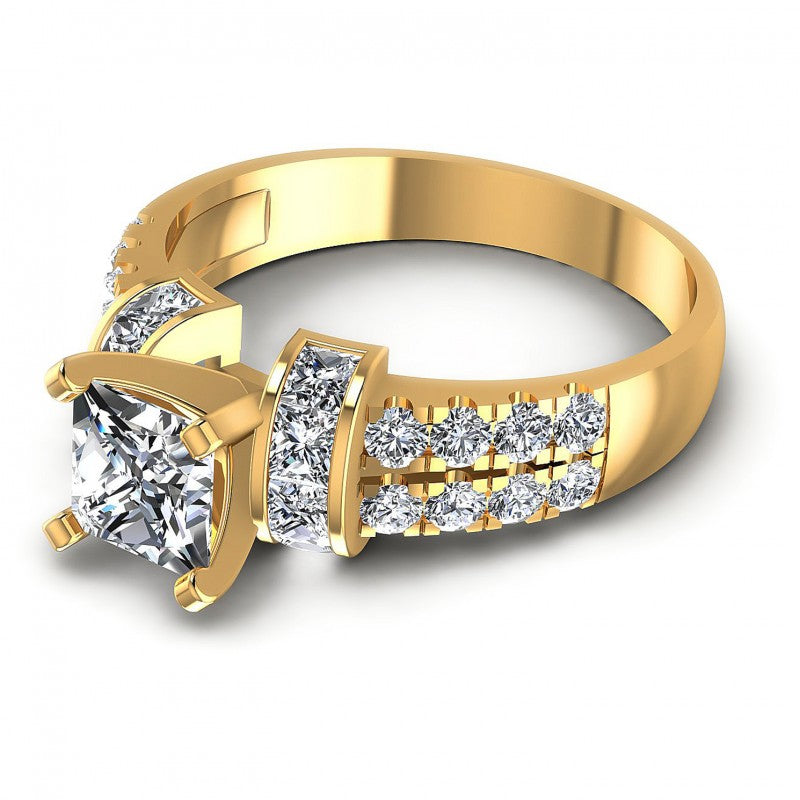 Princess and Round Diamonds 1.45CT Engagement Ring in 14KT Rose Gold