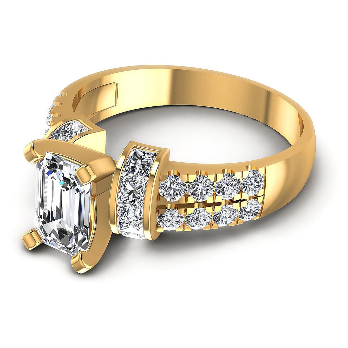 1.45CT Emerald And Princess And Round  Cut Diamonds Engagement Rings