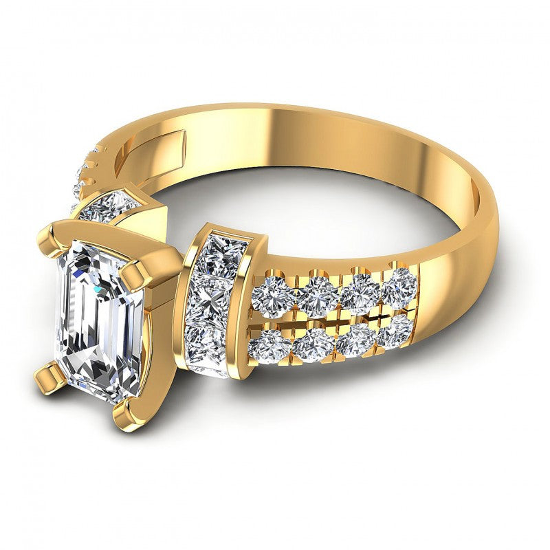 Princess and Round and Emerald Diamonds 1.45CT Engagement Ring in 14KT Rose Gold