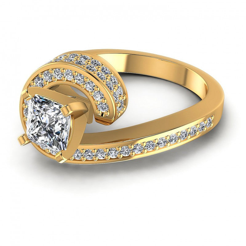 Princess and Round Diamonds 0.95CT Engagement Ring in 14KT Rose Gold