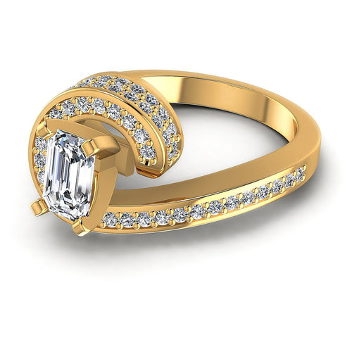 0.95CT Emerald And Round  Cut Diamonds Engagement Rings