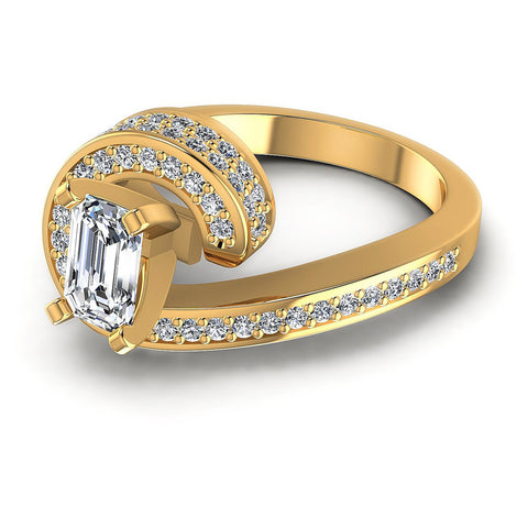 0.95CT Emerald And Round  Cut Diamonds Engagement Rings