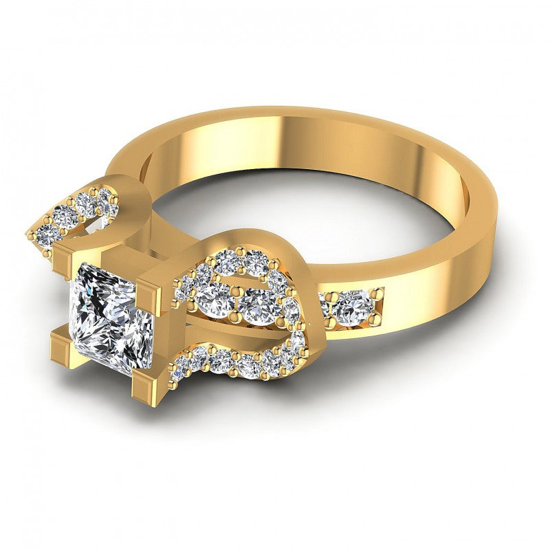 Princess and Round Diamonds 0.90CT Engagement Ring in 14KT Rose Gold
