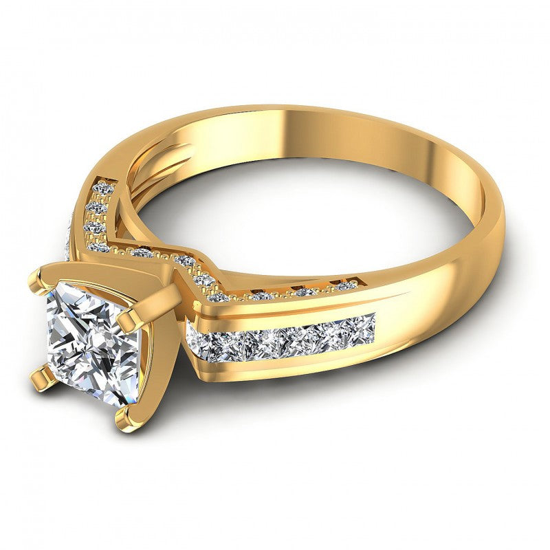 Princess and Round and Emerald Diamonds 0.80CT Engagement Ring in 14KT Rose Gold