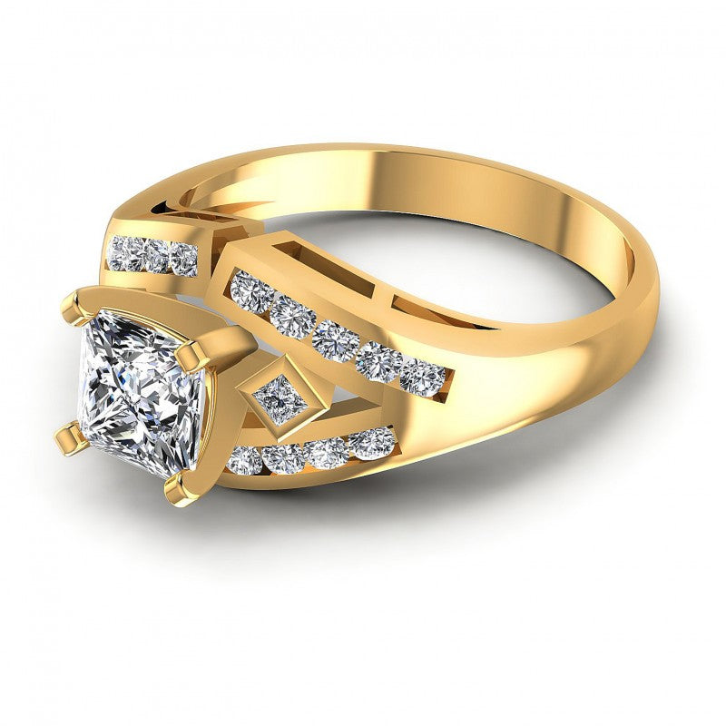 Princess and Round Diamonds 0.70CT Engagement Ring in 14KT Rose Gold