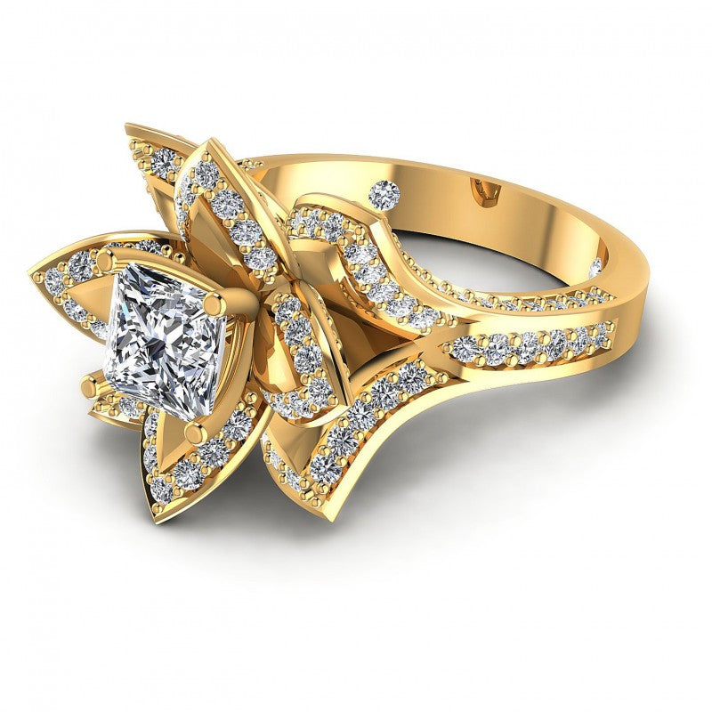Princess and Round Diamonds 0.65CT Engagement Ring in 14KT Rose Gold