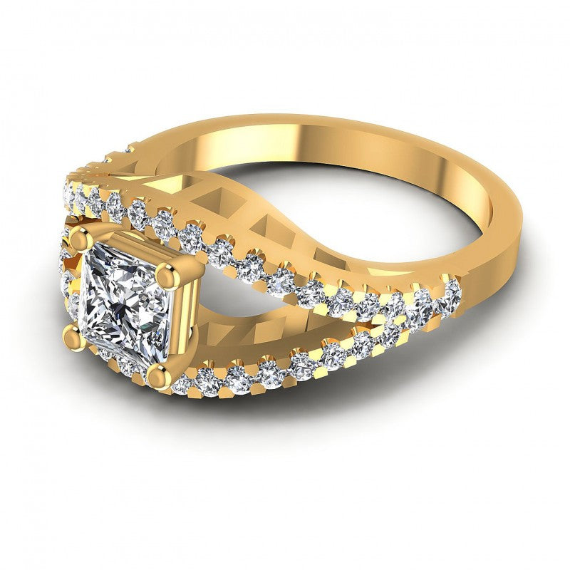 Princess and Round Diamonds 1.05CT Engagement Ring in 14KT Rose Gold