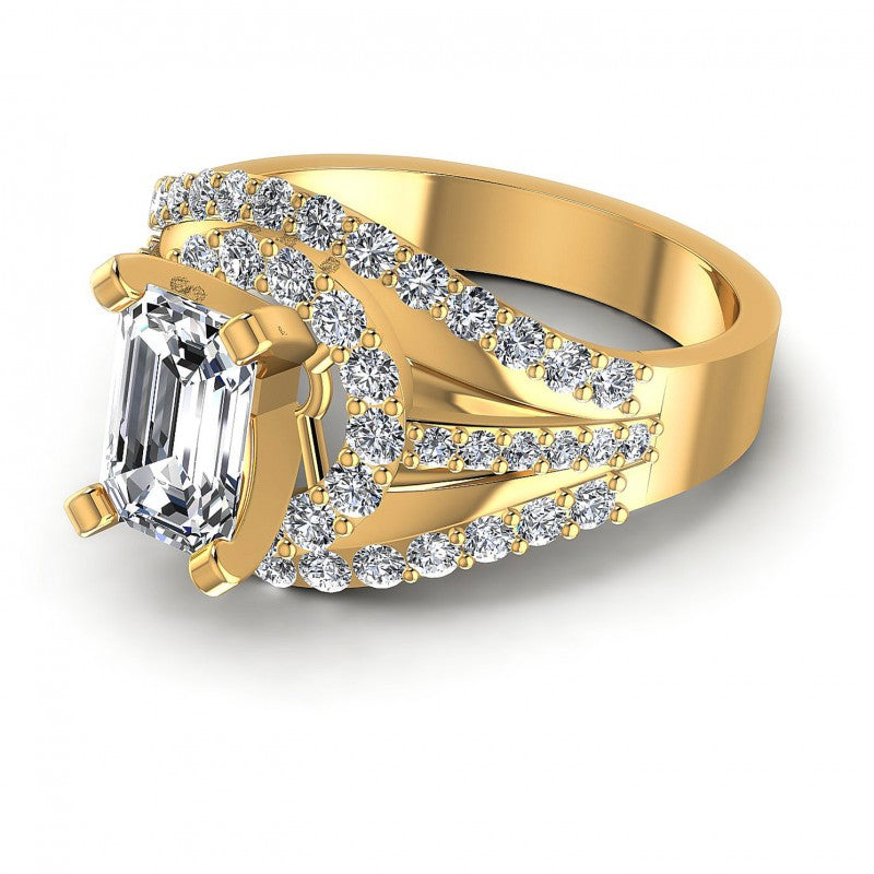Round and Emerald Diamonds 1.15CT Engagement Ring in 14KT Rose Gold