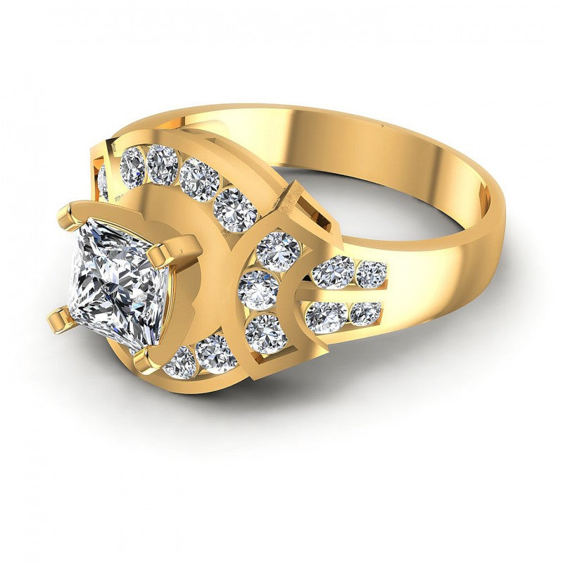 Princess and Round Diamonds 0.95CT Engagement Ring in 14KT Rose Gold