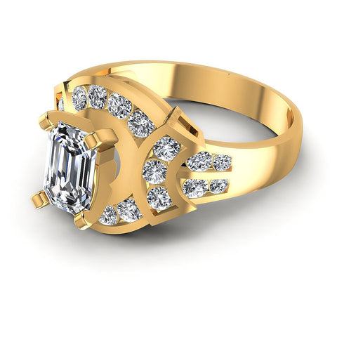 0.95CT Emerald And Round  Cut Diamonds Engagement Rings
