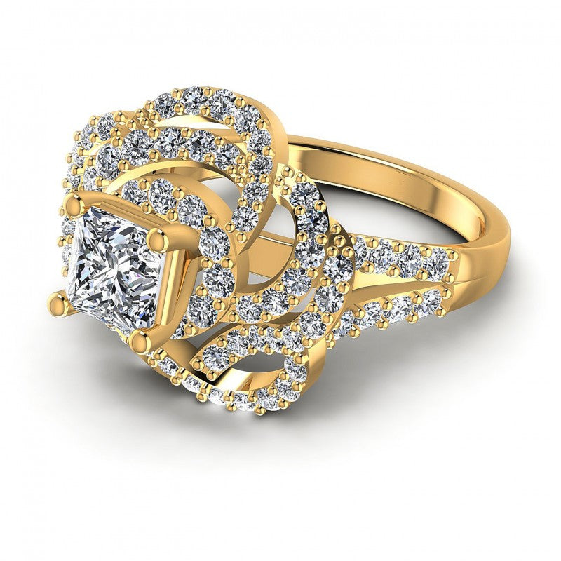 Princess and Round Diamonds 1.30CT Engagement Ring in 14KT Rose Gold