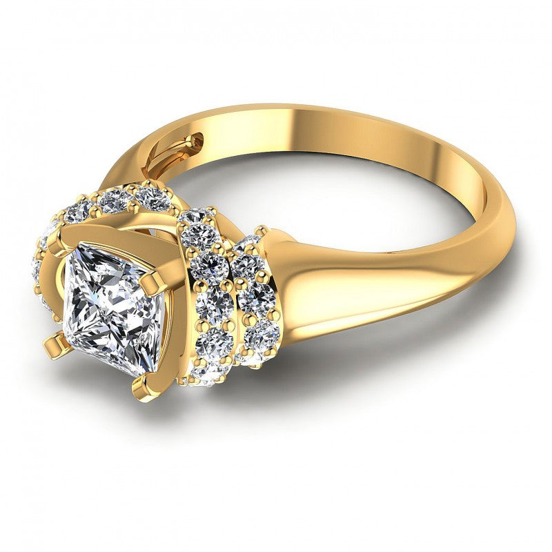 Princess and Round Diamonds 0.95CT Engagement Ring in 14KT Rose Gold