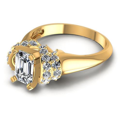 0.95CT Emerald And Round  Cut Diamonds Engagement Rings