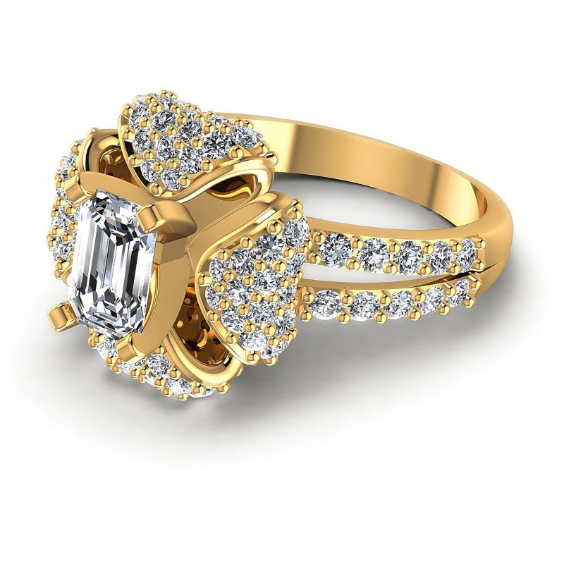 Round and Emerald Diamonds 1.40CT Engagement Ring in 14KT Rose Gold