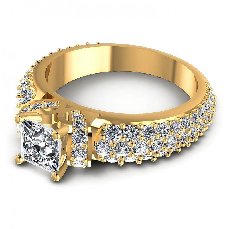 Princess and Round Diamonds 1.35CT Engagement Ring in 14KT Rose Gold