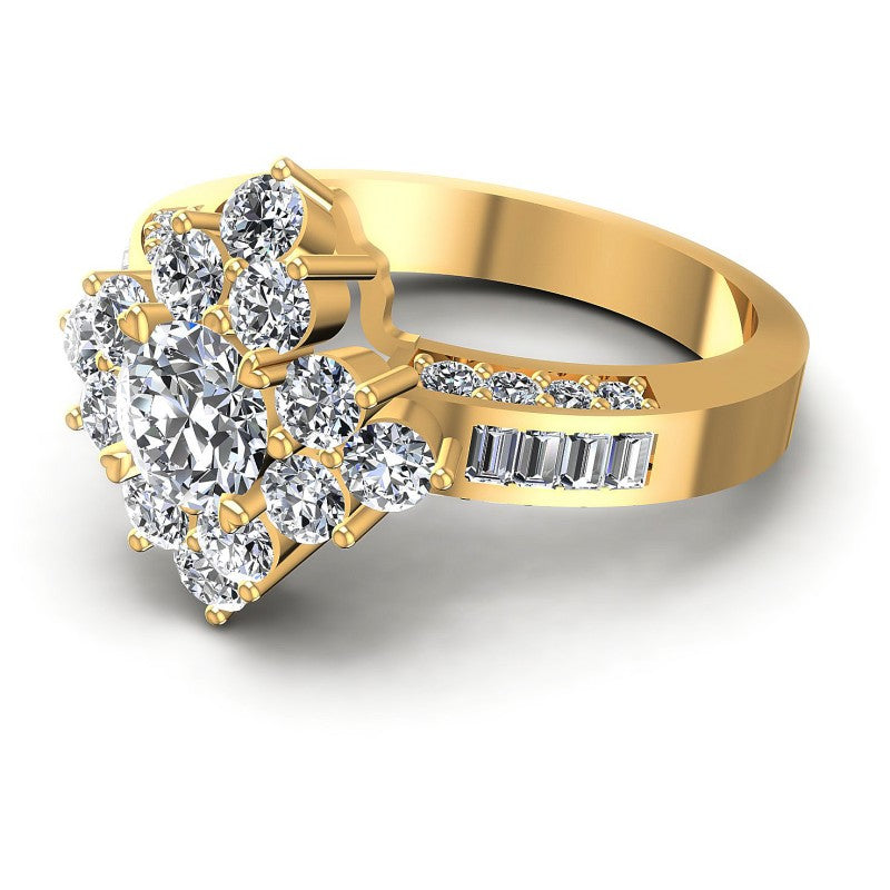 Baguette and Round Diamonds 1.75CT Halo Ring in 14KT Rose Gold