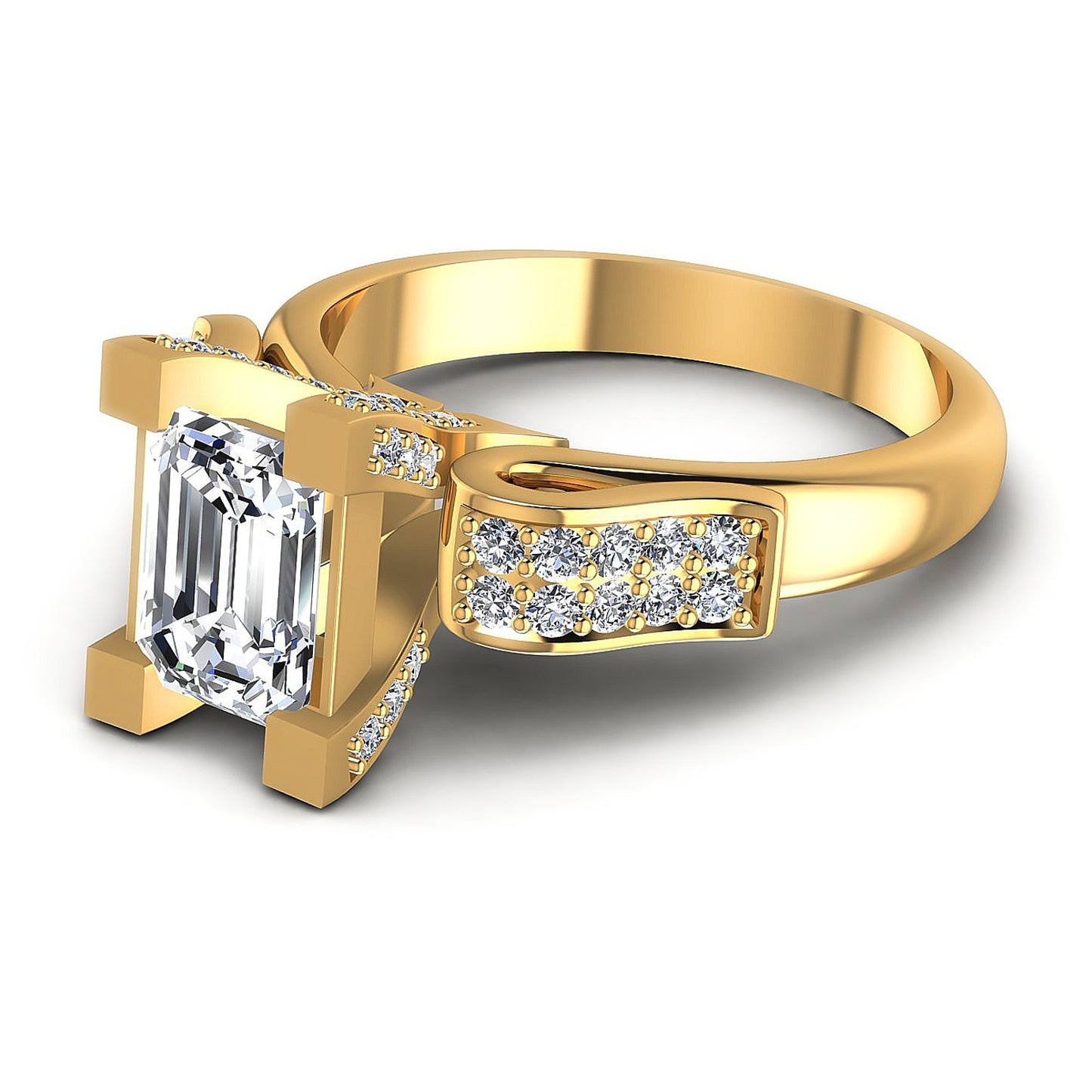 0.85CT Emerald And Round  Cut Diamonds Engagement Rings