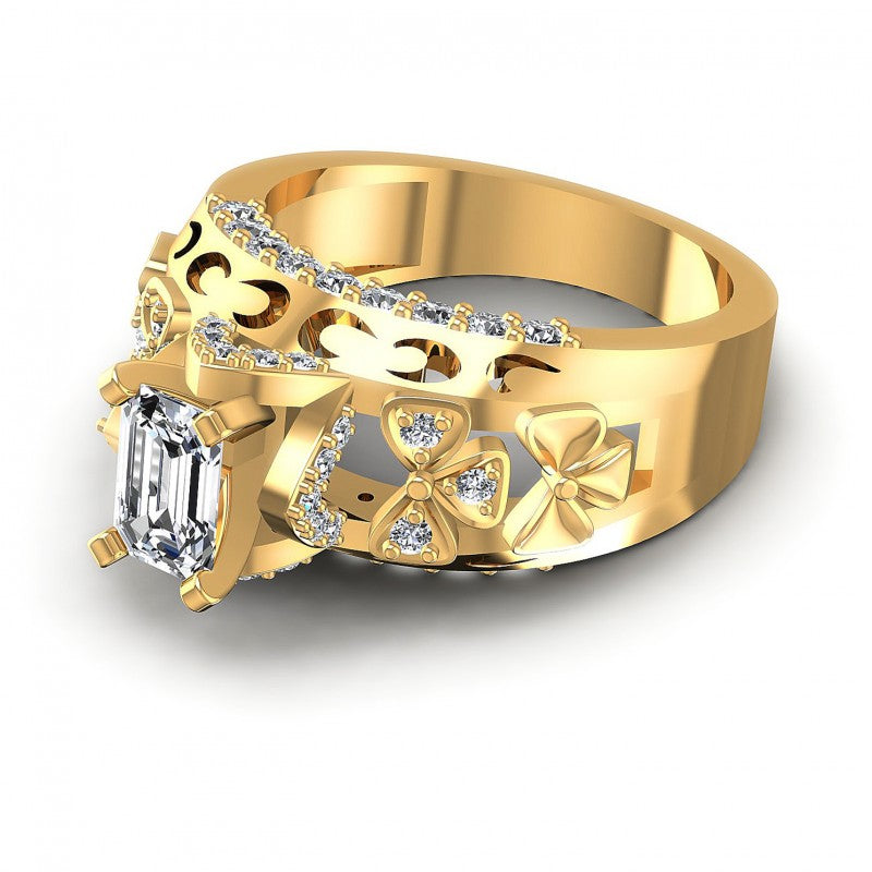 Round and Emerald Diamonds 1.10CT Engagement Ring in 14KT Rose Gold