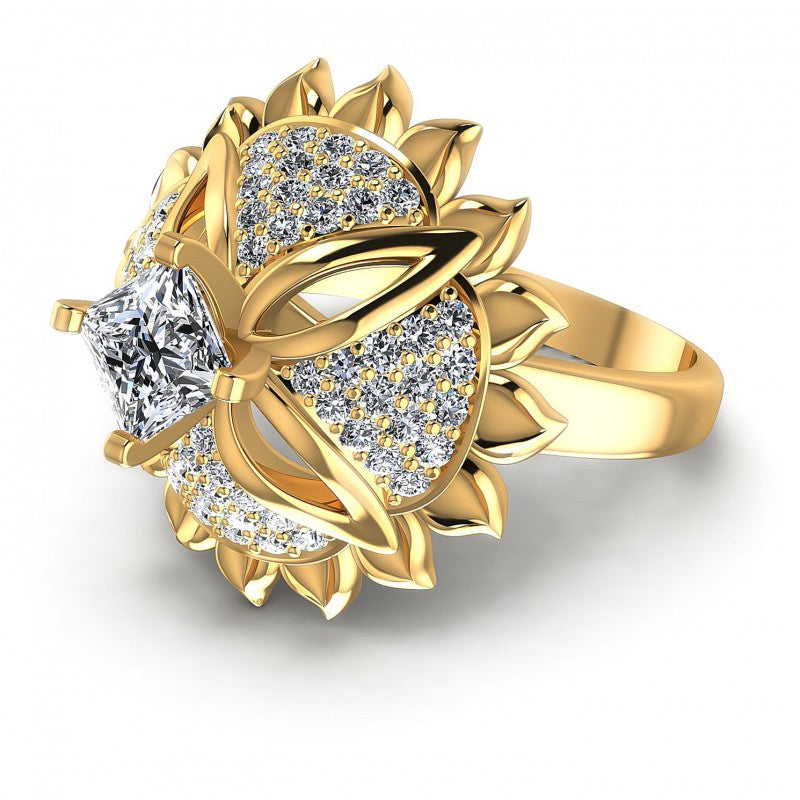 Princess and Round Diamonds 1.15CT Engagement Ring in 14KT Rose Gold