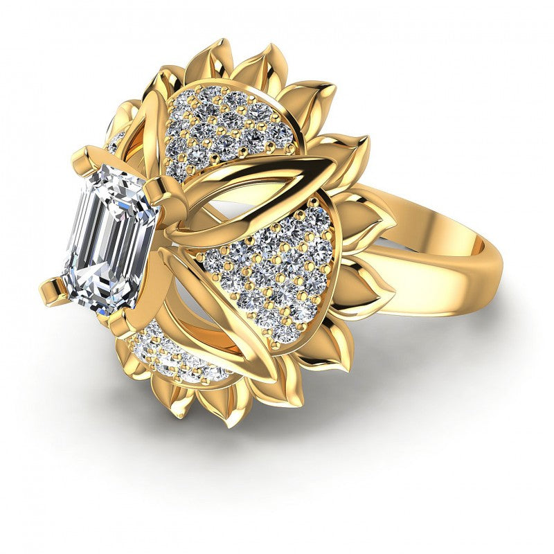 Round and Emerald Diamonds 1.15CT Engagement Ring in 14KT Rose Gold