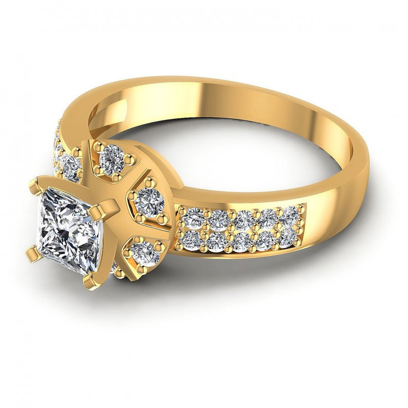 Princess and Round Diamonds 0.70CT Engagement Ring in 14KT Rose Gold