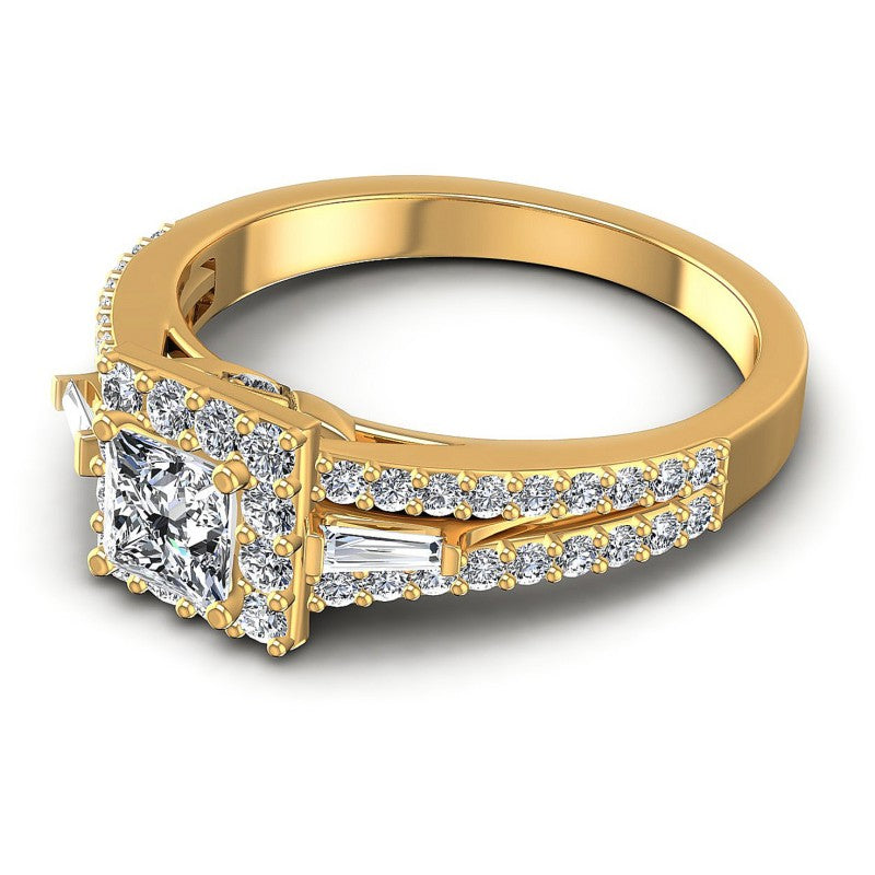 Baguette and Princess and Round Diamonds 1.15CT Halo Ring in 14KT Rose Gold