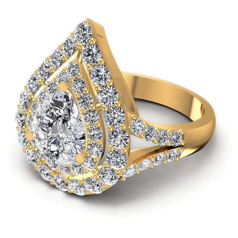 Round and Pear Diamonds 1.80CT Halo Ring in 14KT Rose Gold
