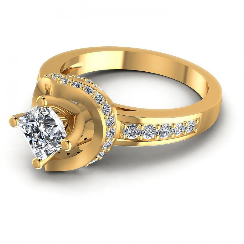 Princess And Round Cut Diamonds Engagement Ring in 14KT Rose Gold