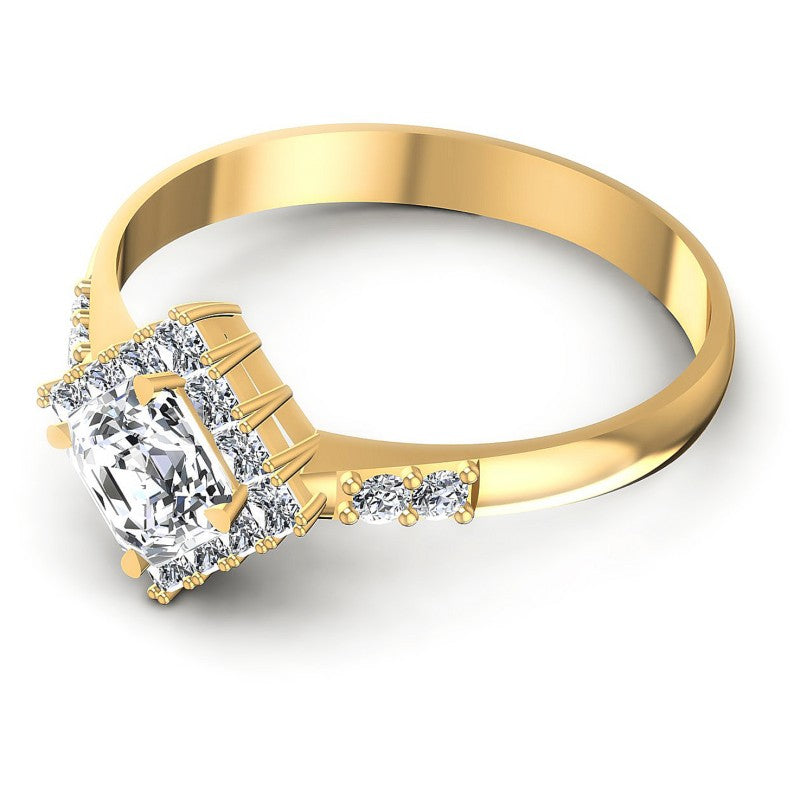 Princess and Round and Emerald Diamonds 0.95CT Halo Ring in 14KT Rose Gold