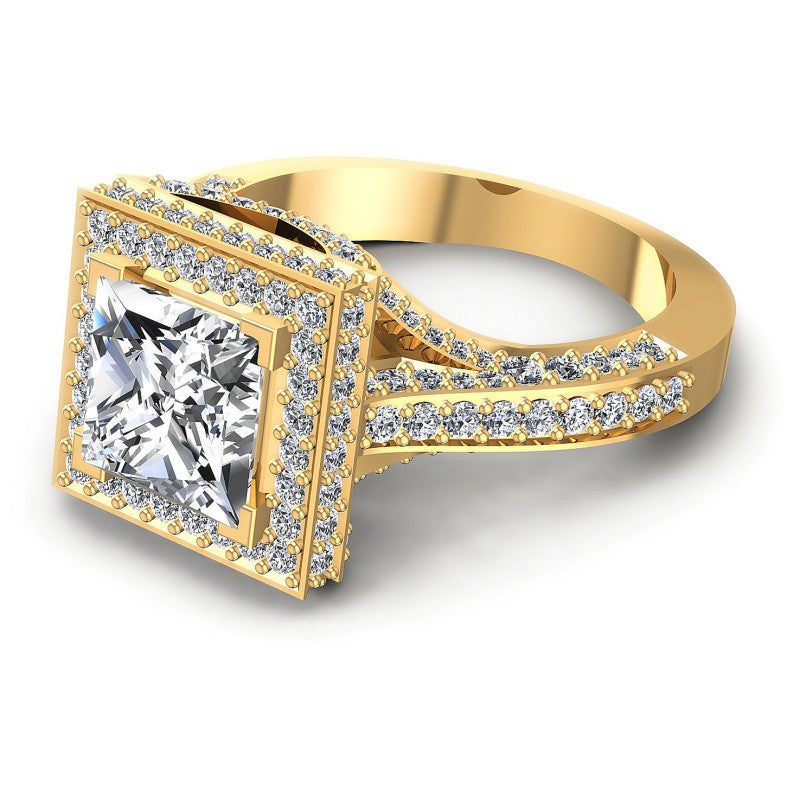 Princess and Round Diamonds 1.90CT Halo Ring in 14KT Rose Gold
