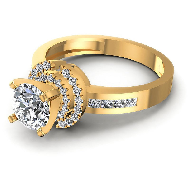 Princess and Round Diamonds 0.90CT Engagement Ring in 14KT Rose Gold
