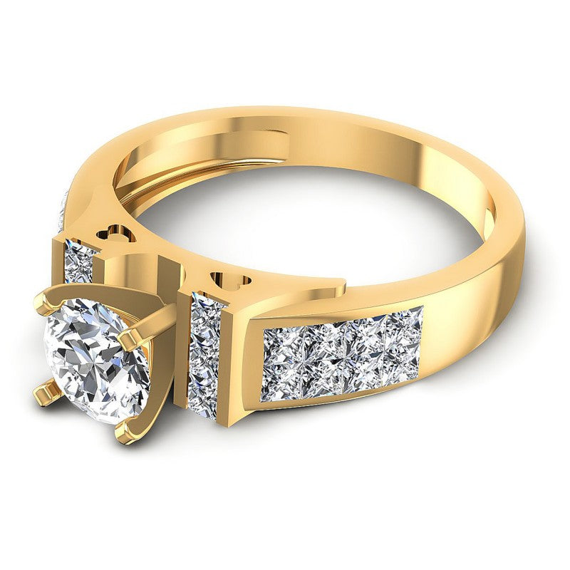 Princess and Round Diamonds 1.15CT Engagement Ring in 14KT Rose Gold