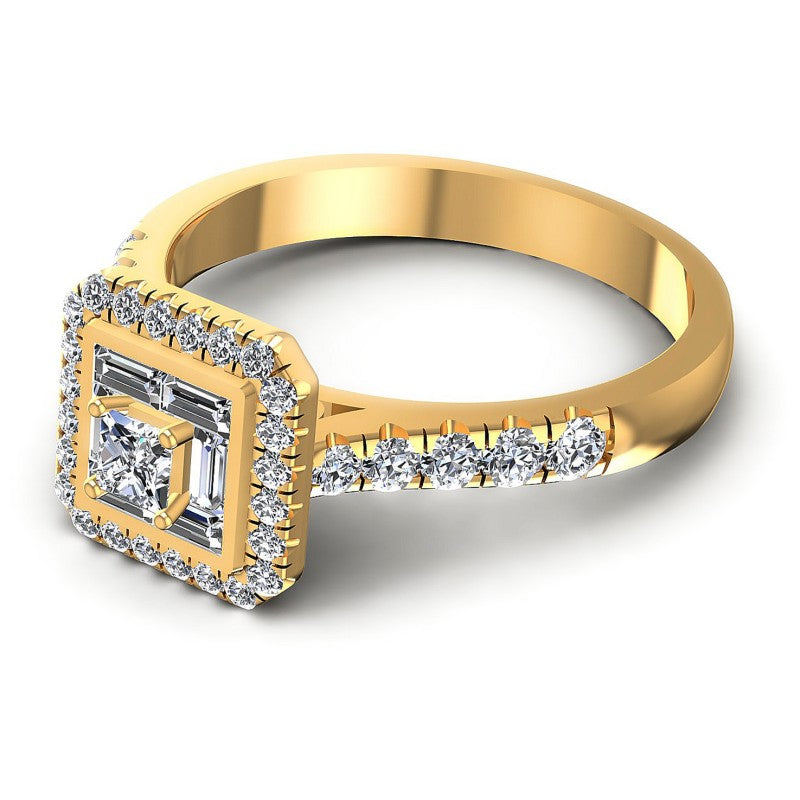 Baguette and Round Diamonds 0.85CT Halo Ring in 14KT Rose Gold