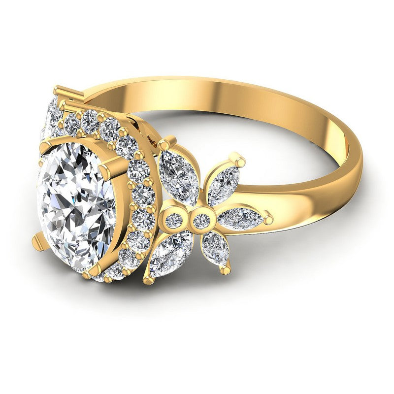 Round and Oval and Marquise Diamonds 1.15CT Halo Ring in 14KT Rose Gold